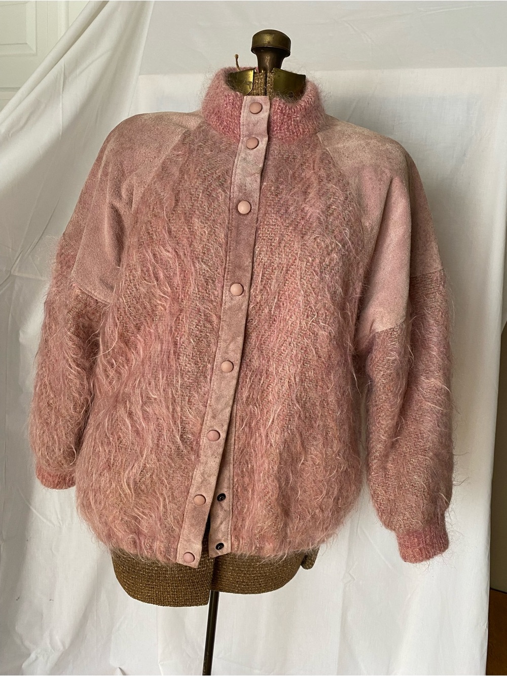 Vintage Canadian Made Mohair and Suede Pink Bomber Jacket